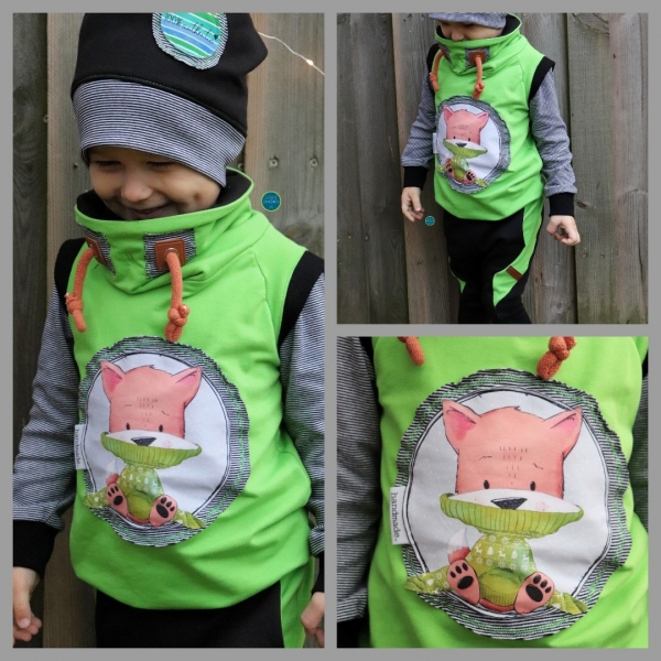 Patch / Aufnäher  - Fuchs sitzend - Grüner Hintergrund